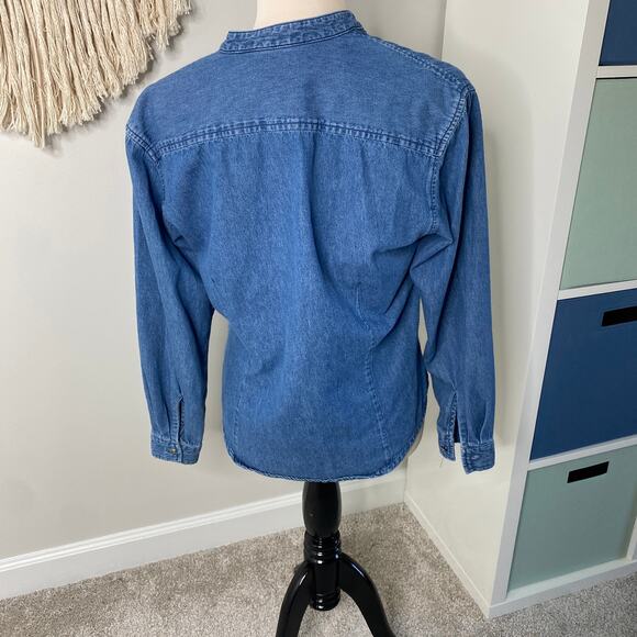 Vintage Bushwacker Denim Holiday Xmas Reindeer Embroidered Jean Shirt Top Medium - Picture 3 of 7